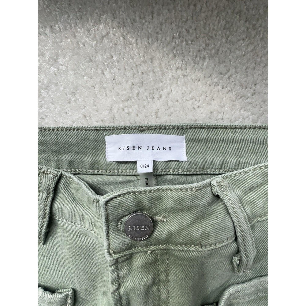 Risen - High Rise Patch Pocket Bell Bottom Jeans Size 0/24 Inseam 32" Olive - Picture 6 of 12